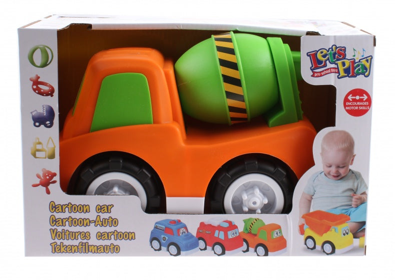 tekenfilmauto betonwagen 30 cm jongens oranje/groen
