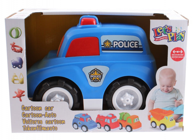 tekenfilmauto politiewagen 30 cm jongens blauw/wit