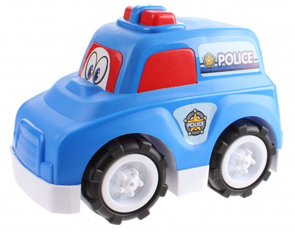 tekenfilmauto politiewagen 30 cm jongens blauw/wit