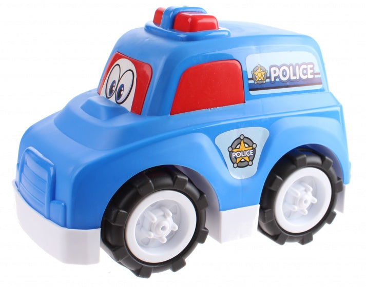 tekenfilmauto politiewagen 30 cm jongens blauw/wit