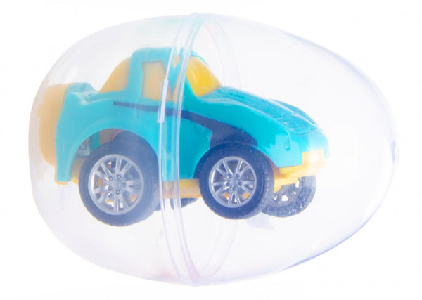 auto in verrassingsei jongens 6 cm turquoise/geel