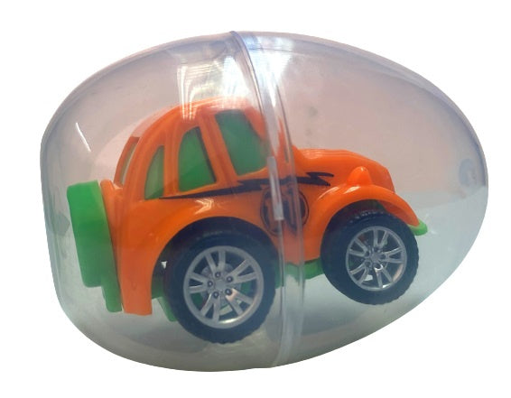 auto in verrassingsei jongens 6 x 4,5 cm oranje