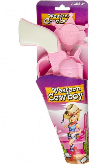 cowgirl sherrifset roze 2-delig 14 cm