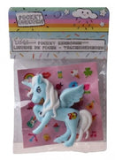 eenhoorn Pocket Unicorn meisjes 7 cm blauw/vleugels 2-delig