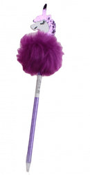 Fluffy balpen met eenhoorn paars 28,5 cm