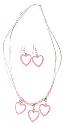 halsketting met oorbellen Hearts roze 3-delig