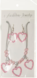 halsketting met oorbellen Hearts roze 3-delig