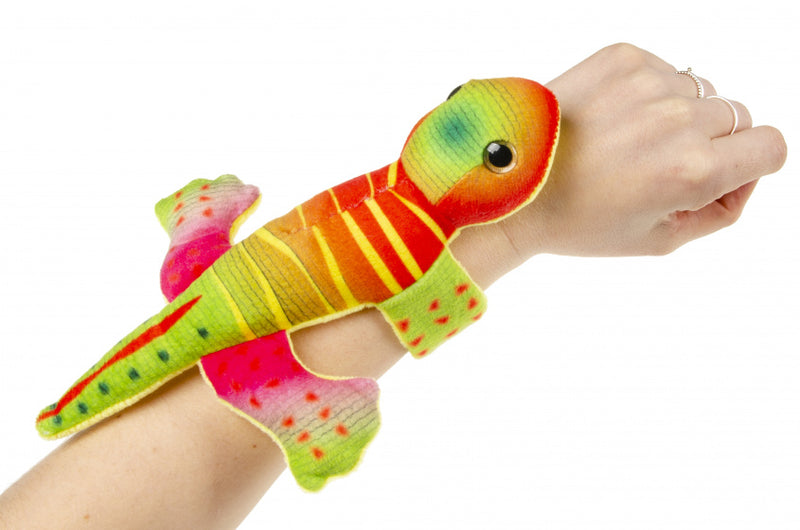 klaparmband Hagedis junior 15 cm pluche rood/groen