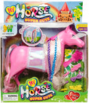 paard 27 cm 7-delig roze