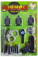 politieset Gunman Super Gun junior 15 cm zwart/zilver 9-delig