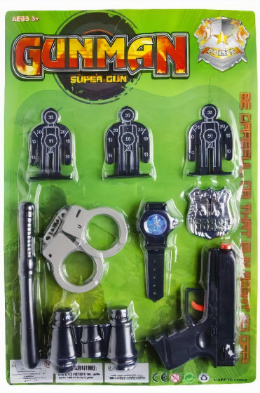 politieset Gunman Super Gun junior 15 cm zwart/zilver 9-delig