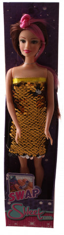 pop met pailletjes jurk meisjes 32,5 cm goud