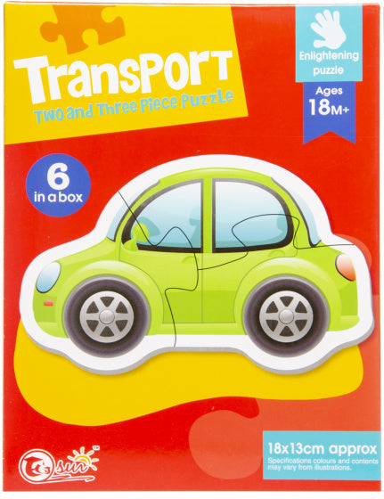 puzzel auto 18 x 13 cm karton rood/groen 6-delig