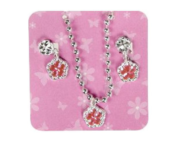 sieradenset bloem meisjes 11,5 cm roze/zilver