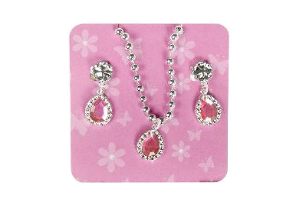sieradenset druppel meisjes 11,5 cm roze/zilver