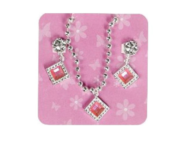 sieradenset ruit meisjes 11,5 cm roze/zilver