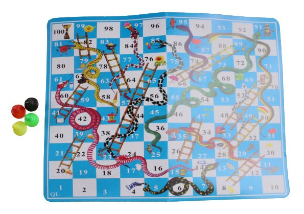 reisspel slangen en ladders 16,5 cm blauw