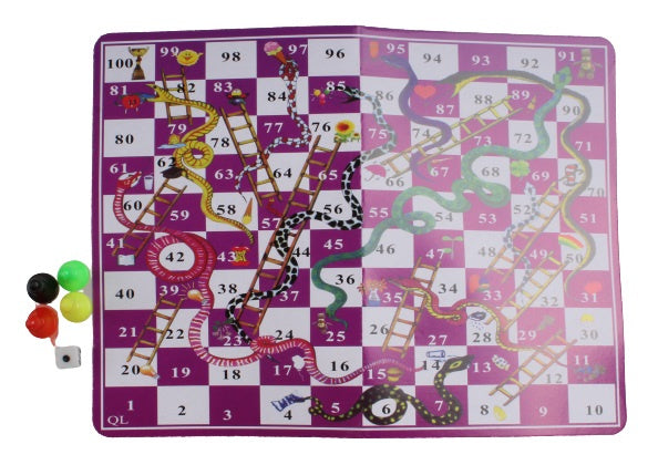 reisspel slangen en ladders spel 16,5 x 9 cm paars