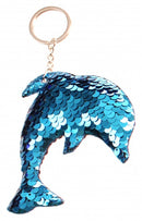 sleutelhanger 10 x 7,5 cm blauwe pailletten