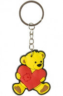 sleutelhanger Beer met hart 4,5 x 5 cm geel/rood