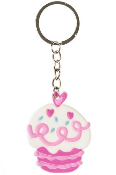 sleutelhanger Cupcake 4 x 5 cm roze/wit