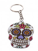 sleutelhanger doodshoofd bloem oranje/paars