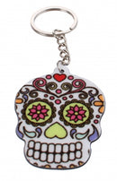 sleutelhanger doodshoofd bloem roze/geel