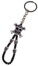 sleutelhanger doodskop 8 cm zwart/grijs