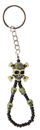 sleutelhanger doodskop jongens 8 cm zwart/beige
