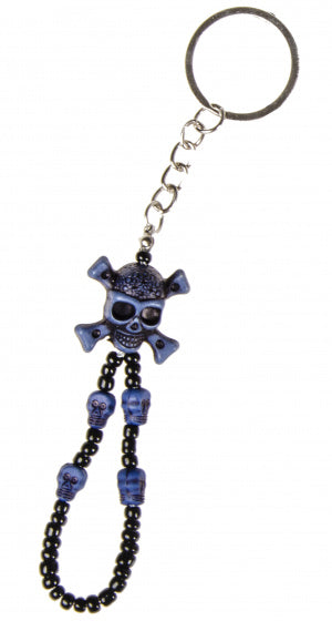 sleutelhanger doodskop jongens 8 cm zwart/blauw