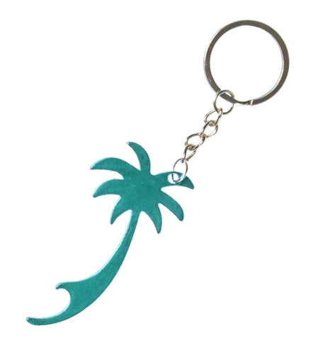 sleutelhanger/flesopener palmboom 7 cm turquoise