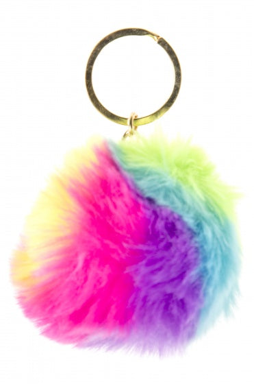 Fluffy Sleutelhanger Regenboog Bal, 12st.