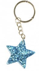 sleutelhanger glitter ster junior 3,5 cm blauw