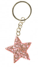 sleutelhanger glitter ster junior 3,5 cm roze