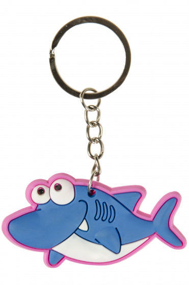 sleutelhanger haai junior 6 cm rubber roze/blauw