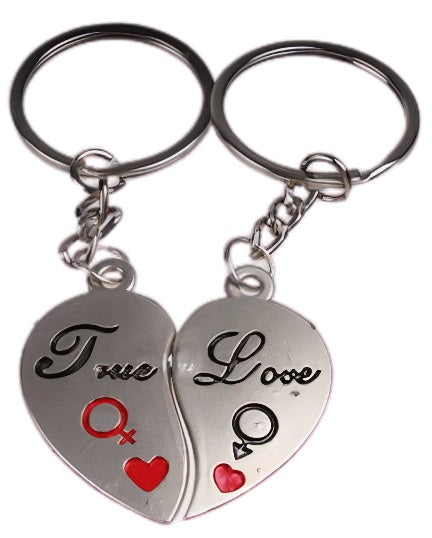 sleutelhanger hart True Love staal zilver 2-delig