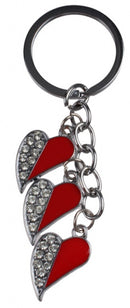sleutelhanger hartjes meisjes 6 cm staal zilver/rood