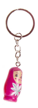 sleutelhanger Matroesjka 3,5 x 2 cm hout fuchsia