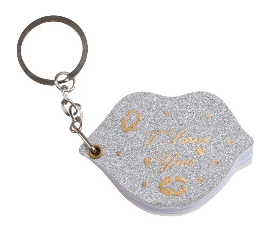 sleutelhanger/notitieboekje Lippen papier zilver/goud