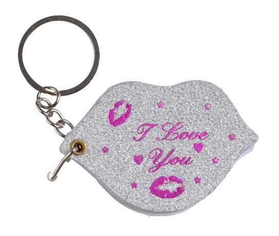 sleutelhanger/notitieboekje Lippen papier zilver/roze