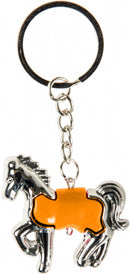 sleutelhanger paard junior 5 cm staal zilver/oranje