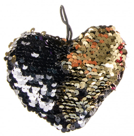 sleutelhanger hartje pailletten 20 x 17 cm zwart