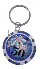 sleutelhanger pokerfiche 50 aluminium 4 cm blauw