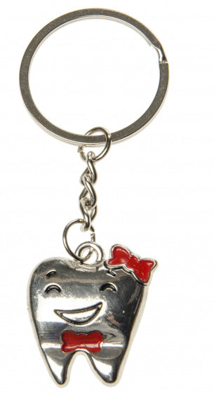 sleutelhanger tand junior 3 cm zilver/rood