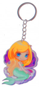 sleutelhanger zeemeermin 7 cm roze/groen