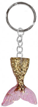 sleutelhanger zeemeerminstaart 4 cm roze/goud