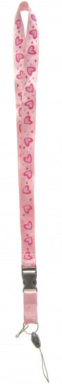 sleutelkoord hartjes 50 cm polyester roze/blauw