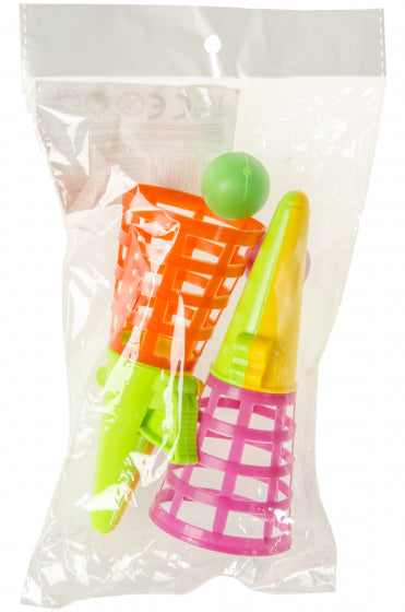 vangbekerspel PP 13 cm geel/groen/roze/oranje 4-delig