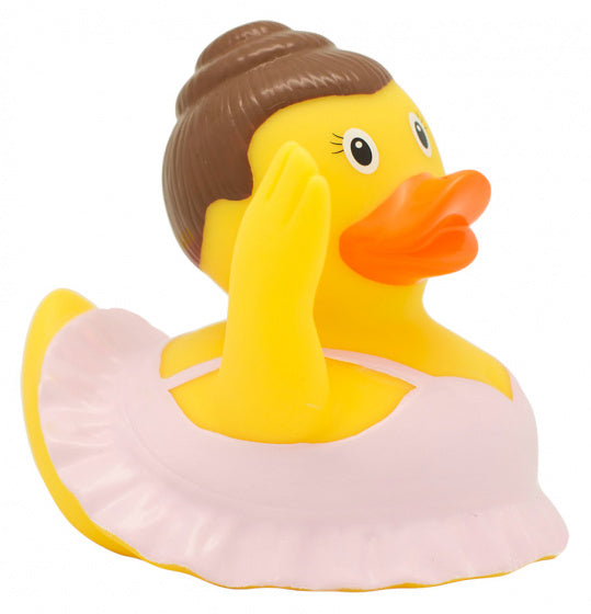 badeend Ballerina junior 8,5 cm rubber geel/roze/bruin