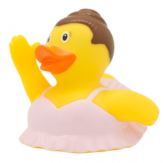badeend Ballerina junior 8,5 cm rubber geel/roze/bruin